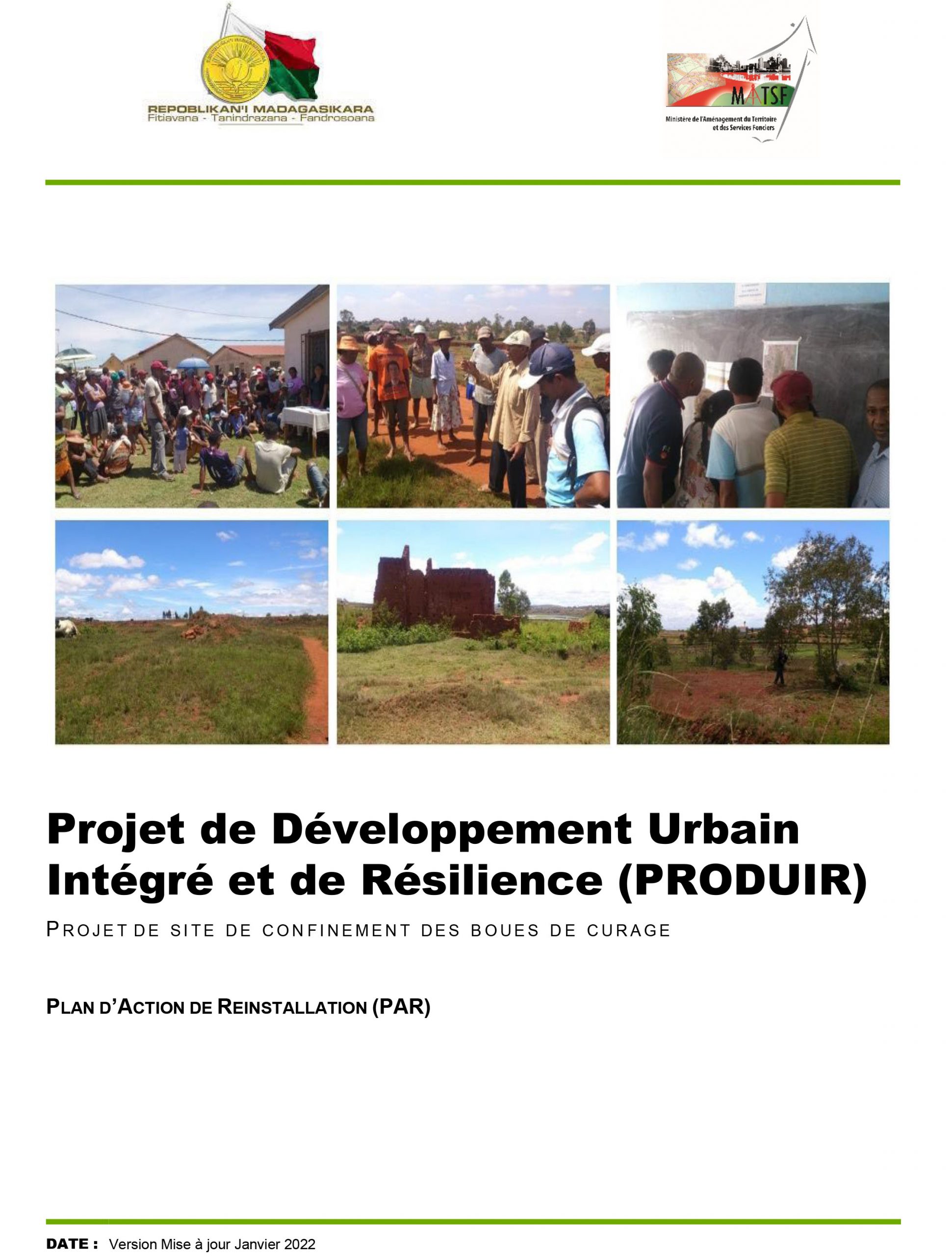 PROJET DE SITE DE CONFINEMENT DE BOUE – PLAN D’ACTION DE REINSTALLATION (PAR)